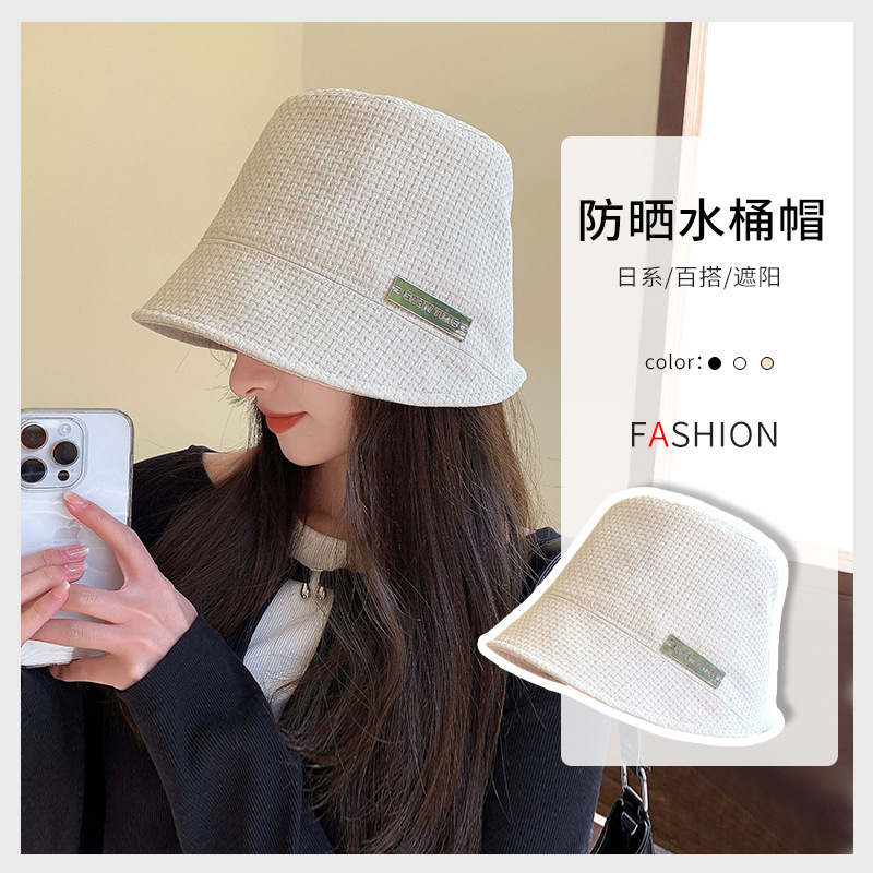 2023 Spring and Autumn New Iron Mark All-Matching Fisherman Hat Japanese Sun Protection Bucket Hat Face-Covering and Sun-Shading Front Big Back Small Bucket Cap