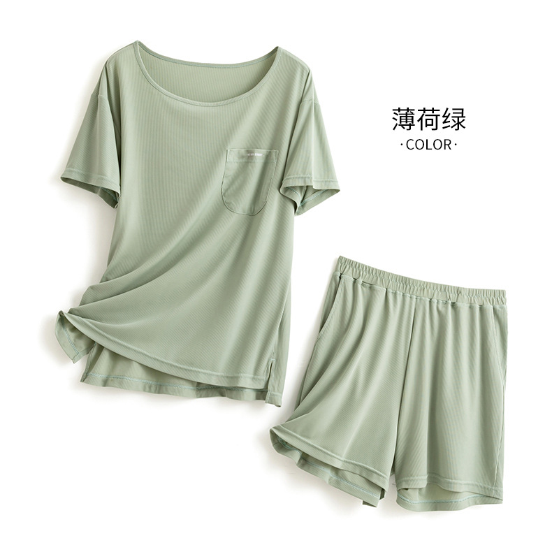 Ice Silk Couple Pajamas Suit Women's Summer 2023 Loose plus Size Pocket Homewear Men's Pajamas in Stock Wholesale