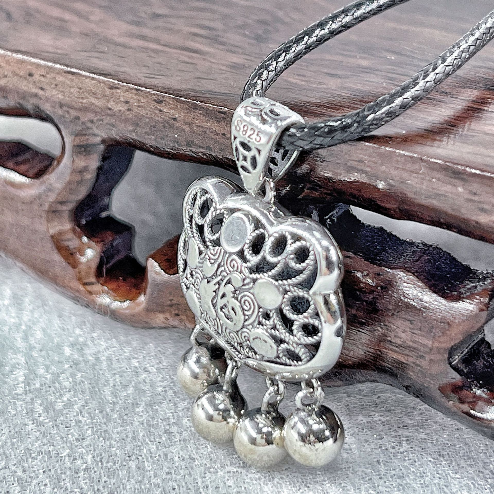 s925纯银长命锁 复古花丝镂空福字小锁包小孩百日周岁生辰礼物