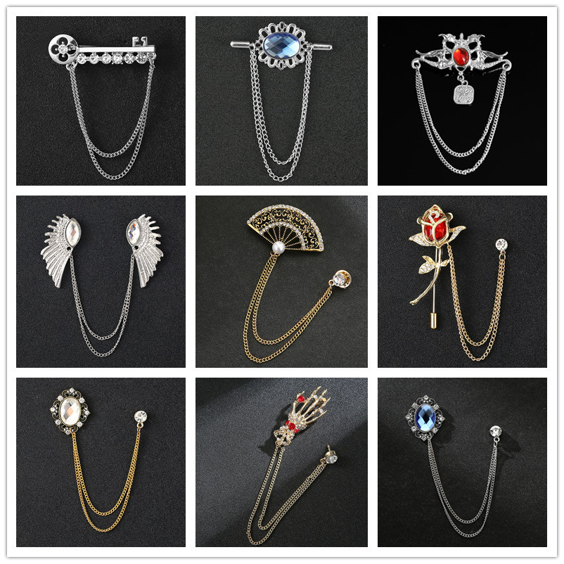 men‘s suit vintage wings brooch korean style chain collar pin suit flower pin corsage simple badge accessories