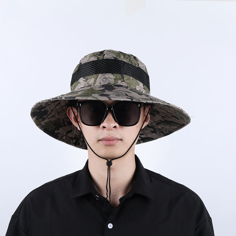 Summer Outdoor Sun-Shade Fisherman Hat Men's Big Brim Mountaineering Fishing Sun Protection Hat Waterproof European and American Leisure Factory Supply