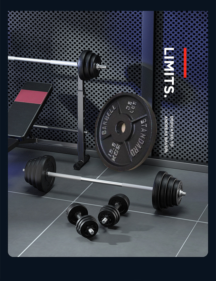 健身房商用四条筋烤漆杠铃片健身房举重奥片大孔铸铁一体杠铃片