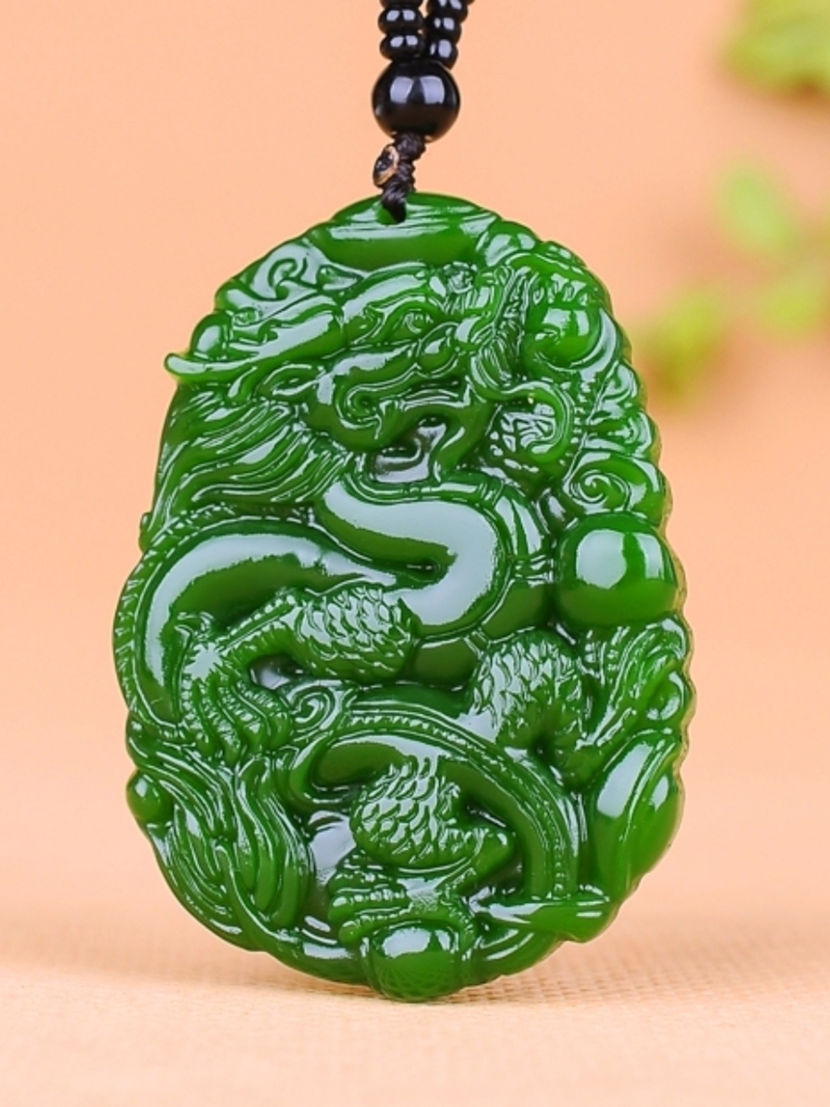和田碧玉霸气龙牌吊坠挂件菠菜绿玉牌子和田玉龙项链玉佩天然玉石