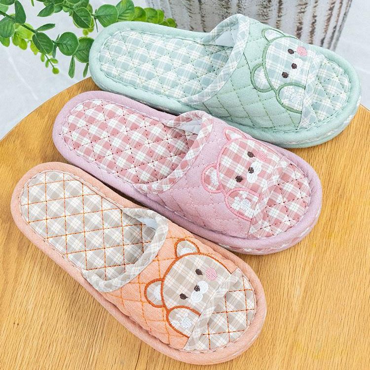 可爱布艺居家用室内地板拖鞋女夏加厚静音无声软布底拖鞋春秋四季
