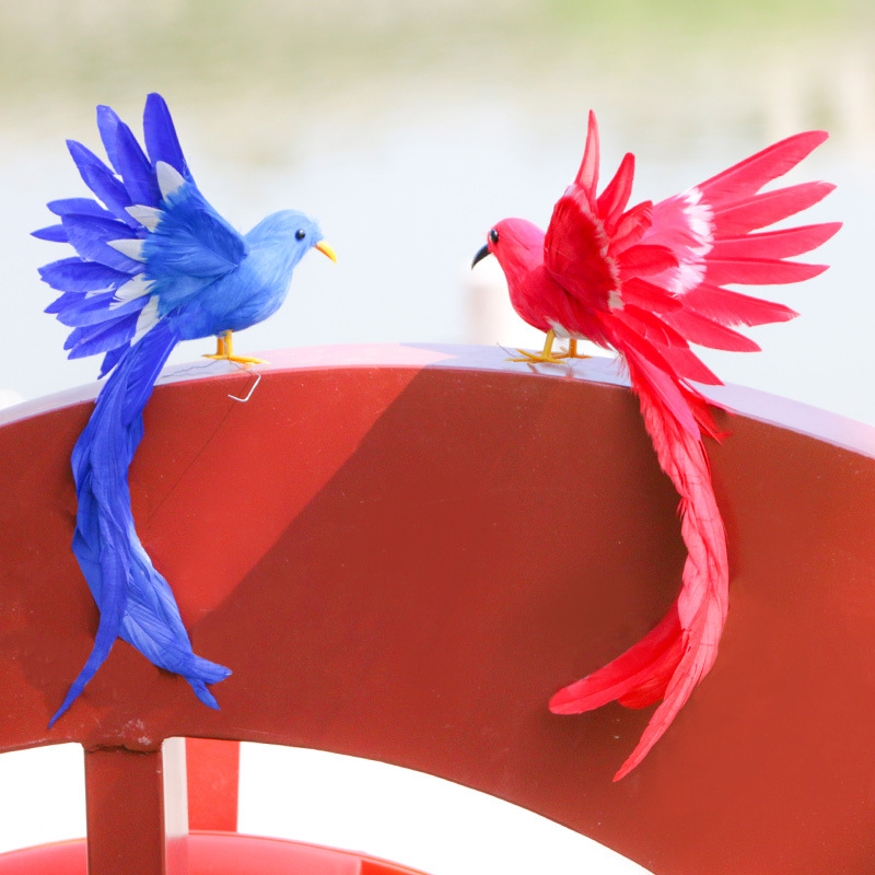 新品仿真羽毛长尾小鸟彩色凤凰鸟唯美摄影装饰道具家居客厅工艺品