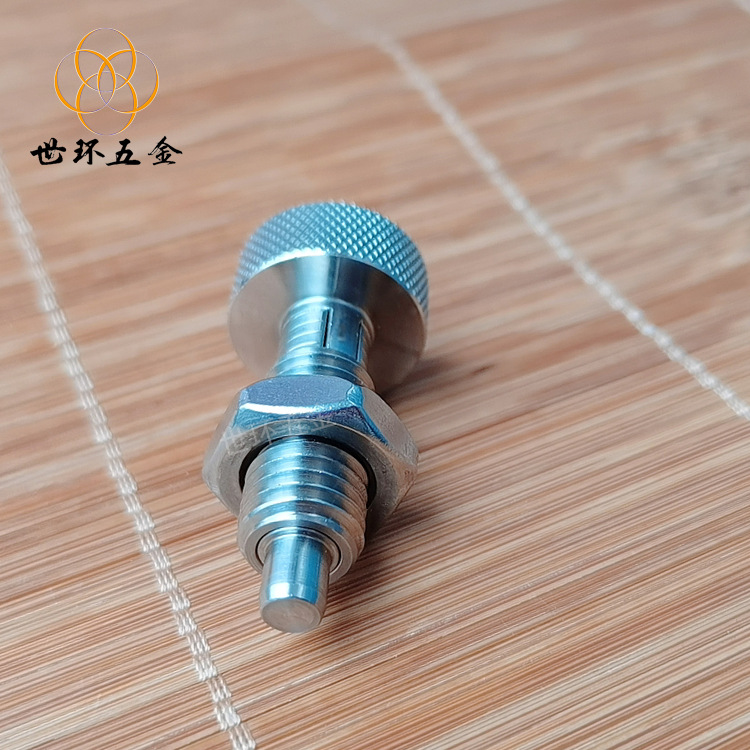 不锈钢滚花头分度销自锁型弹簧伸缩卡销粗牙旋钮柱塞定位柱 sh250