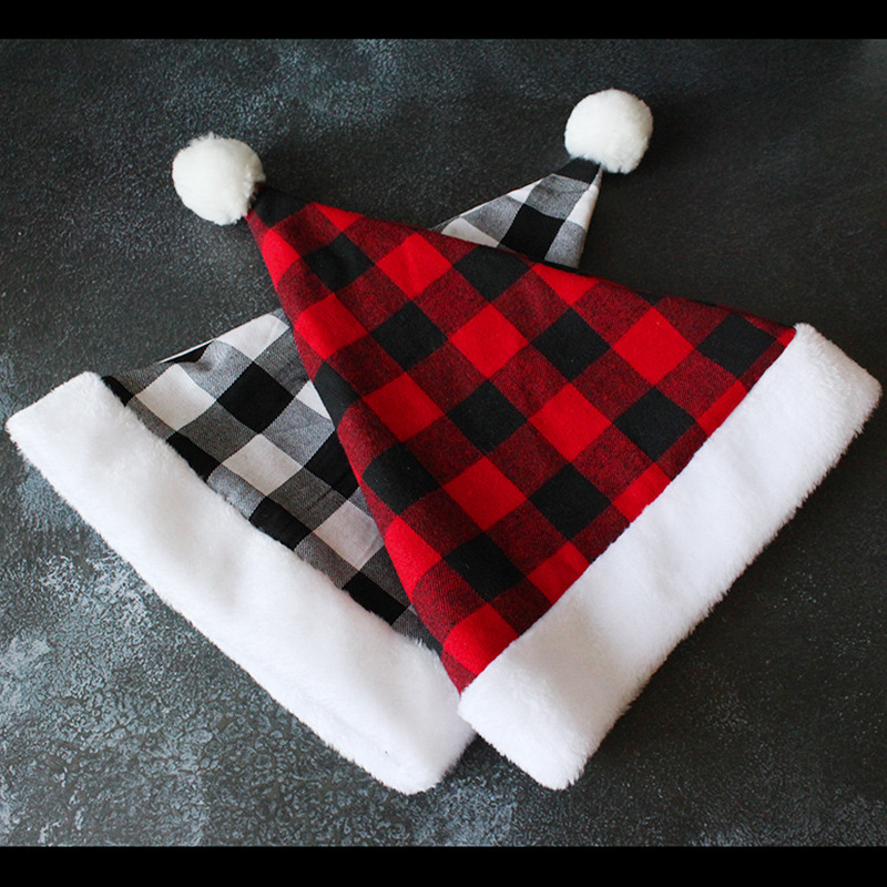 Hong Kong Love Cross-Border New Christmas Supplies Decoration Props Holiday Dress up Hat Checked Cloth Christmas Hat