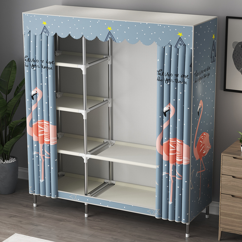 加厚铁质衣柜简约现代经济型单人宿舍收纳衣橱布艺组装鞋架衣柜子