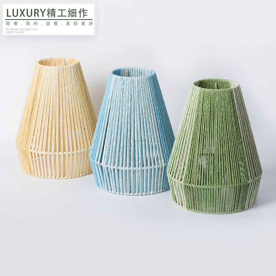 小清新彩色纸绳吊灯灯罩手工编织环保灯罩民宿酒店餐厅创意灯饰