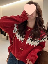新年红色毛衣外套女秋冬季2024新款加厚针织开衫别致绝美上衣