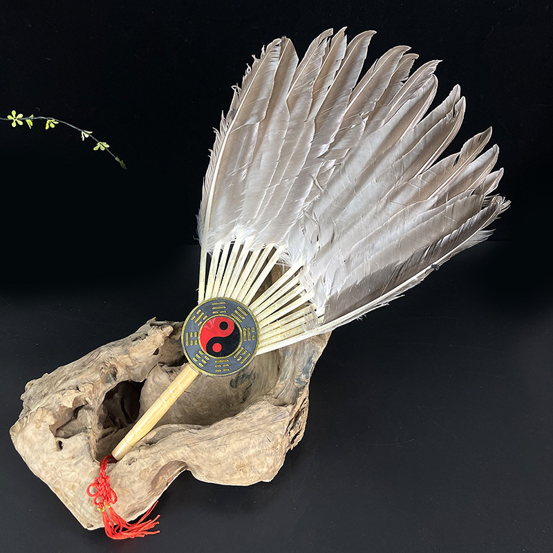 旅游工艺品批发】诸葛八卦智慧扇大孔明扇/鹅毛扇子 羽毛工艺扇