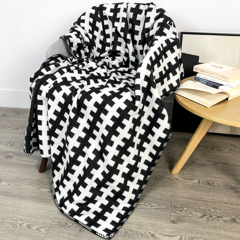 Nordic Style Black and White Plaid Sofa Cover Large Blanket Office Blanket Knitted Model Room Bed Set Bed Runner Decorative Blanket