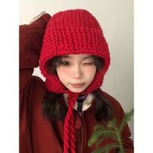 【圣诞小红帽】秋冬保暖毛线针织护耳雷锋帽显脸小可爱绑带包头帽