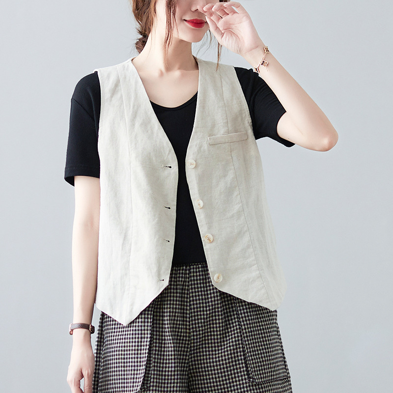 实拍2021新款女夏季薄款背心外搭潮流时尚空调衫亚麻马甲
