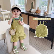 2023韩版婴儿条纹背心连体裤夏季薄款新生儿宝宝短裤时髦洋气套装