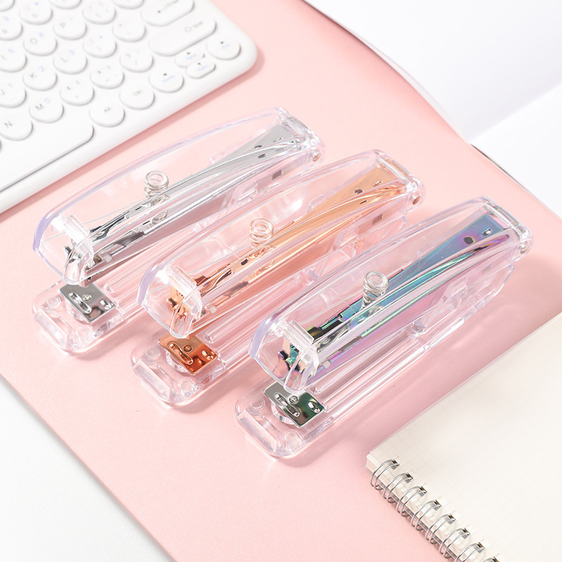 Cross-Border Direct Supply Rose Gold Transparent Stapler Puncher Nail Puller Matte Gold Colorful Scissors Office Supplies