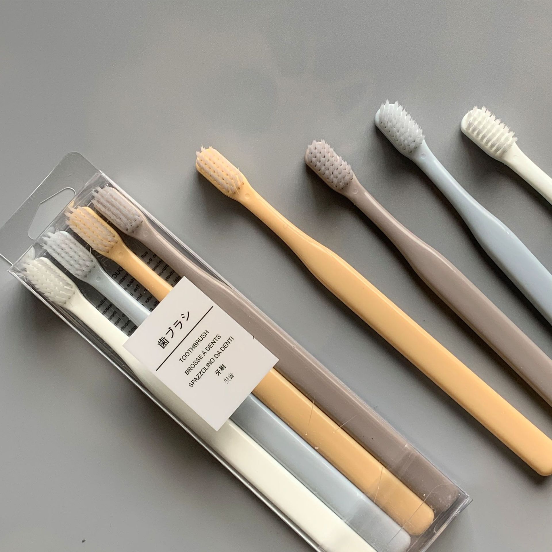 macaron japanese-style non-printed 4-piece good toothbrush same style adult small head soft-bristle toothbrush 4-piece family pack toothbrush