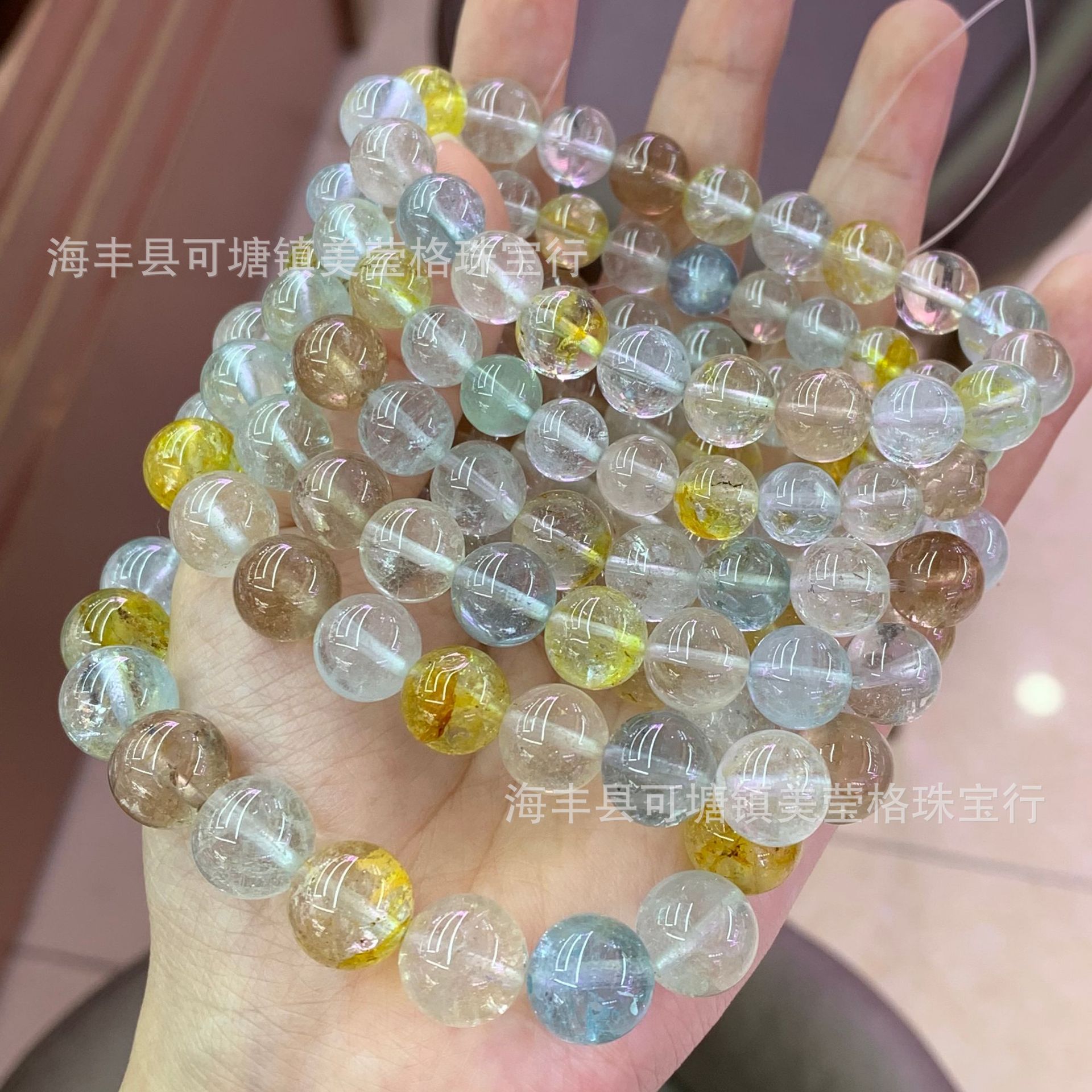 彩托帕手串 托帕石手链 彩托帕石圆珠手串 蓝托帕粉托帕饰品批发