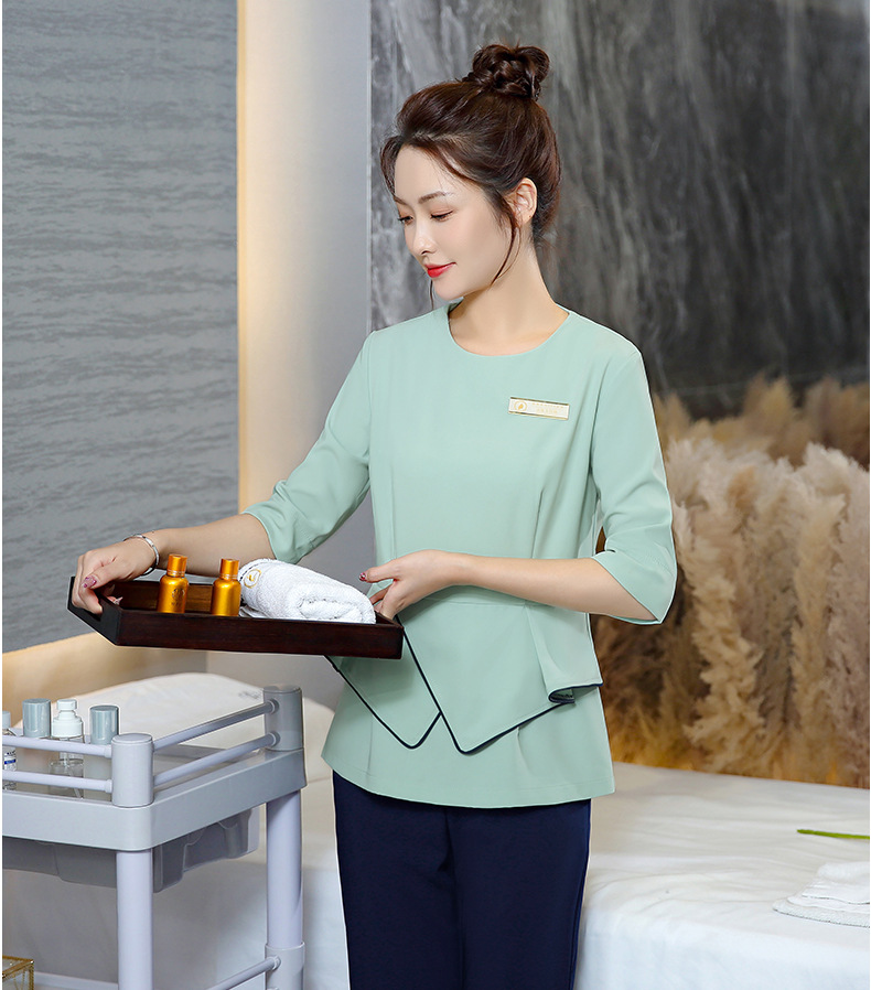 中袖套装女春夏新款舒适带弹力spa会所美容院员工工装