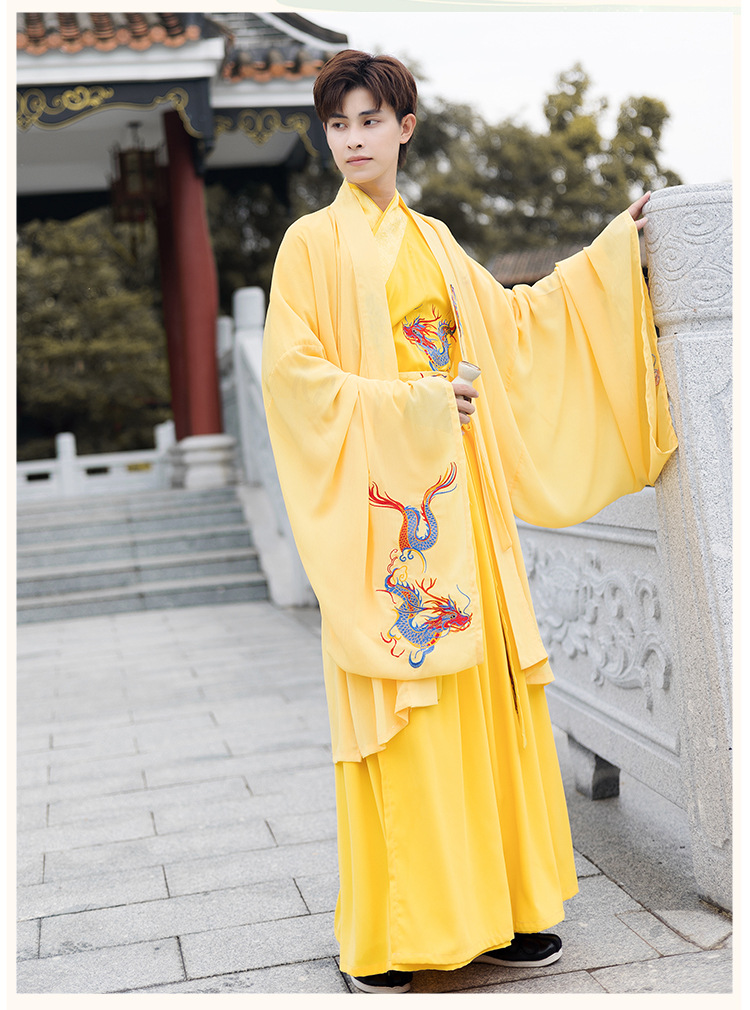 9019黄色龙袍网红三件套男士中国风潮流汉服男剧本杀表演唐装古风