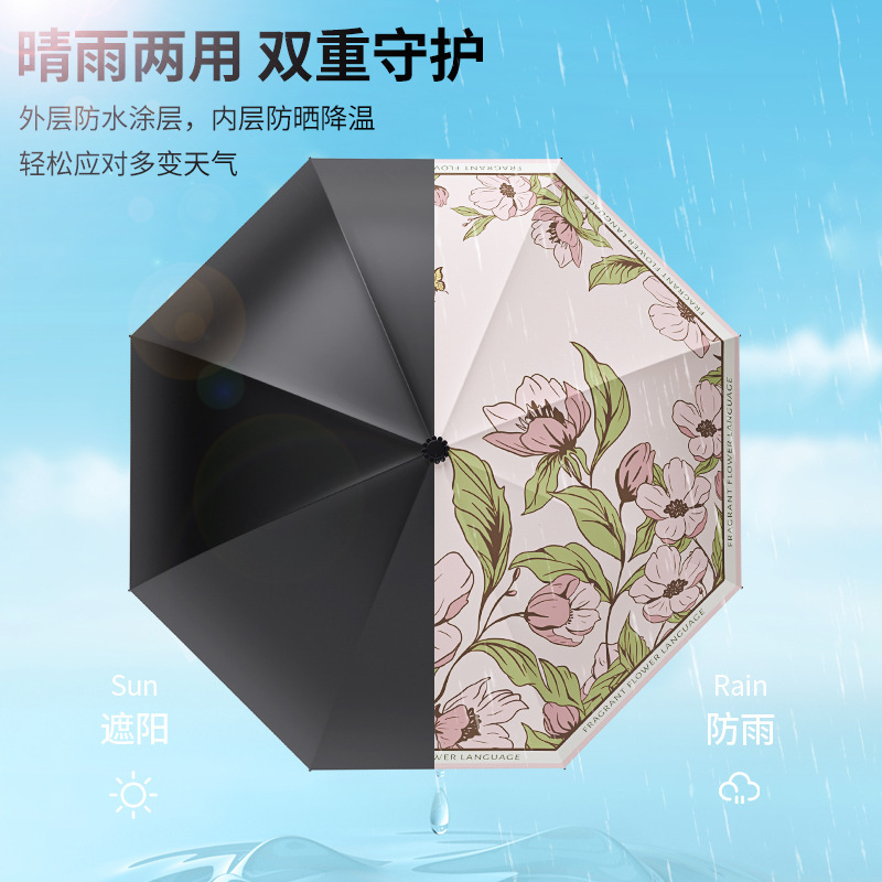 Pastoral Ancient Style Sun Protection Sunshade Black Glue Heat Insulation Manual Tri-Fold Reverse Umbrella Girls Style