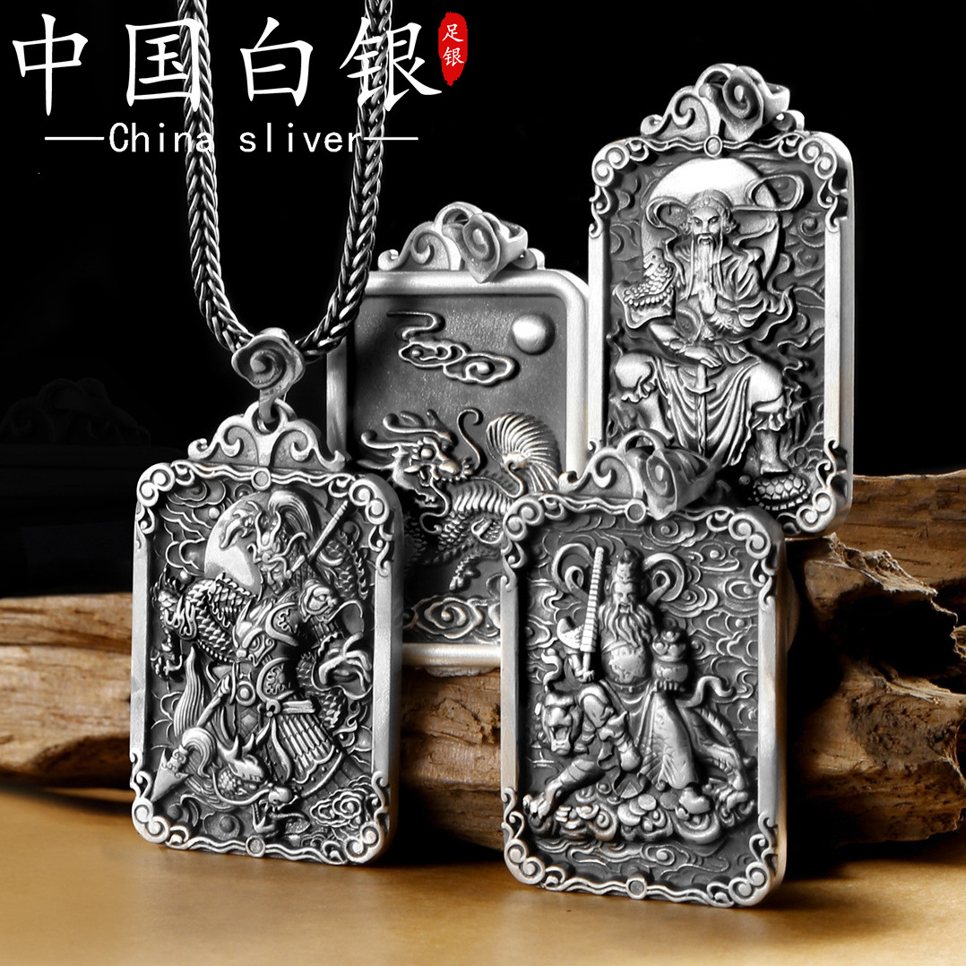 赵公明武财神吊坠男款足银999实心霸气复古潮男纯银挂件招财进宝