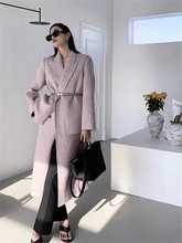 紫色中长款毛呢外套马甲两件套装高级韩系双面大衣优质女秋冬