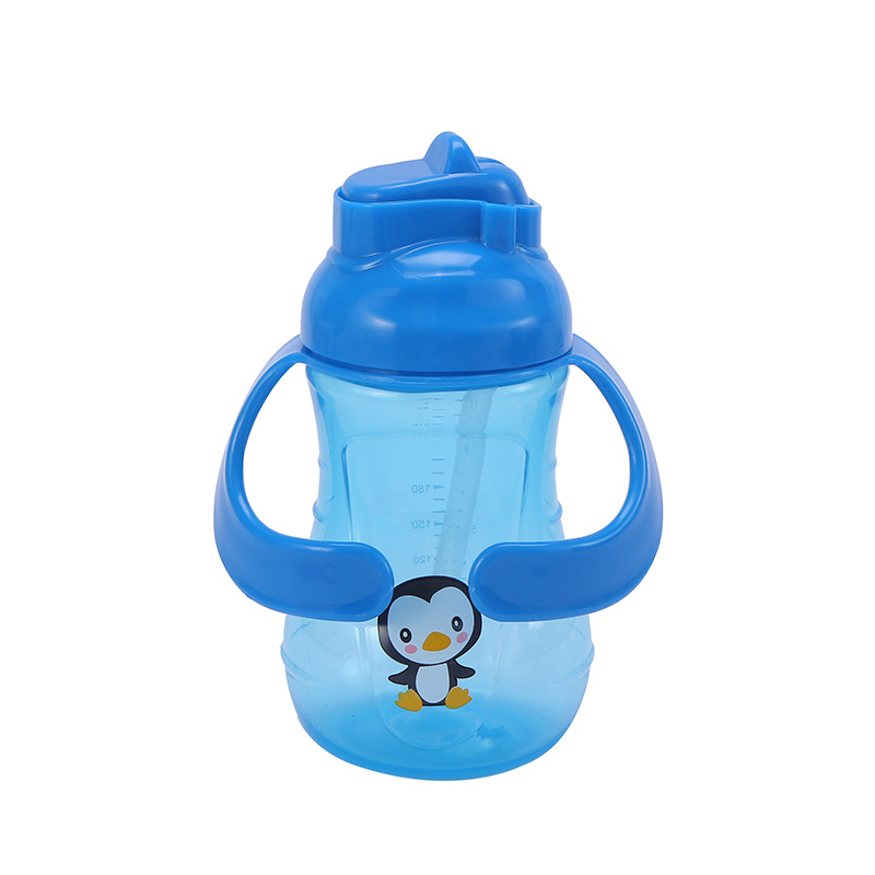 Cartoon Straw Water Cup Plastic Shatter Proof with Handle Children's Milk Bottle Anti-Flatulence Baby and Infant Newborn Bottle Portable