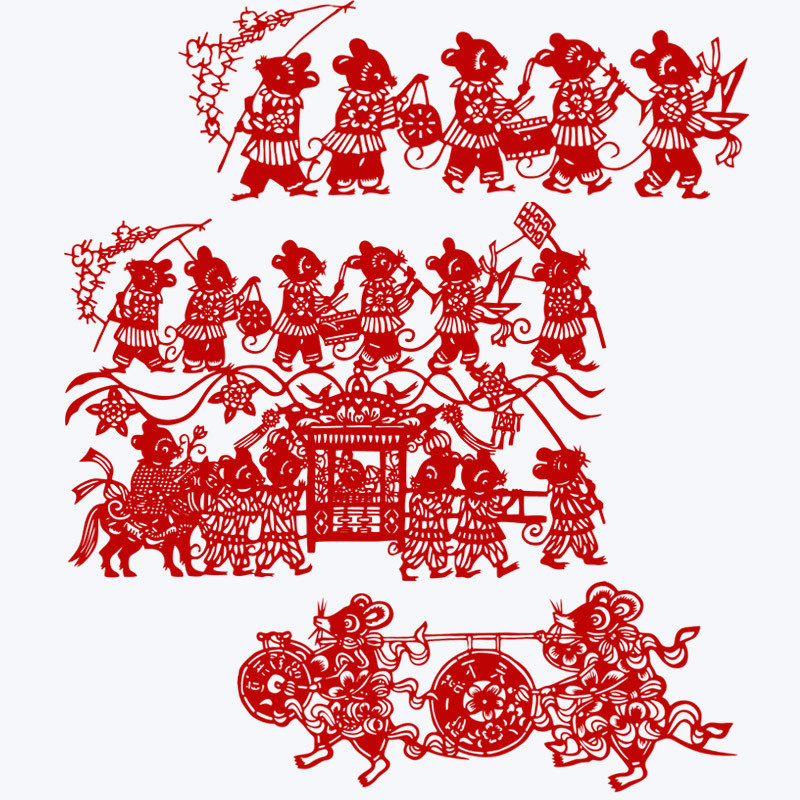 老鼠娶亲老鼠嫁女 鼠年春节剪纸窗花纯手工中国风玻璃贴无背胶