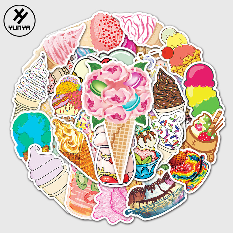 50张个性ins风冰激凌diy装饰贴画笔记本电脑行李箱汽车卡通贴纸
