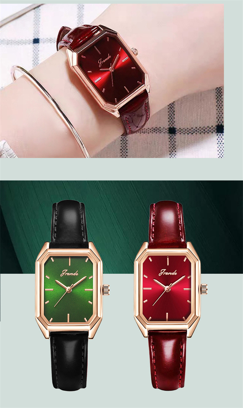 歌浪迪h7222l 新款复古时尚长方盘简约石英机芯女士皮带学生表