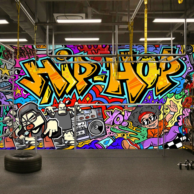 欧美街头涂鸦墙纸嘻哈风格墙绘图案艺术墙布街舞教室健身房3d壁纸