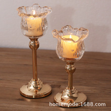 北欧轻奢金属水晶玻璃蜡烛台高脚欧式浪漫烛光晚餐桌装饰家居摆件