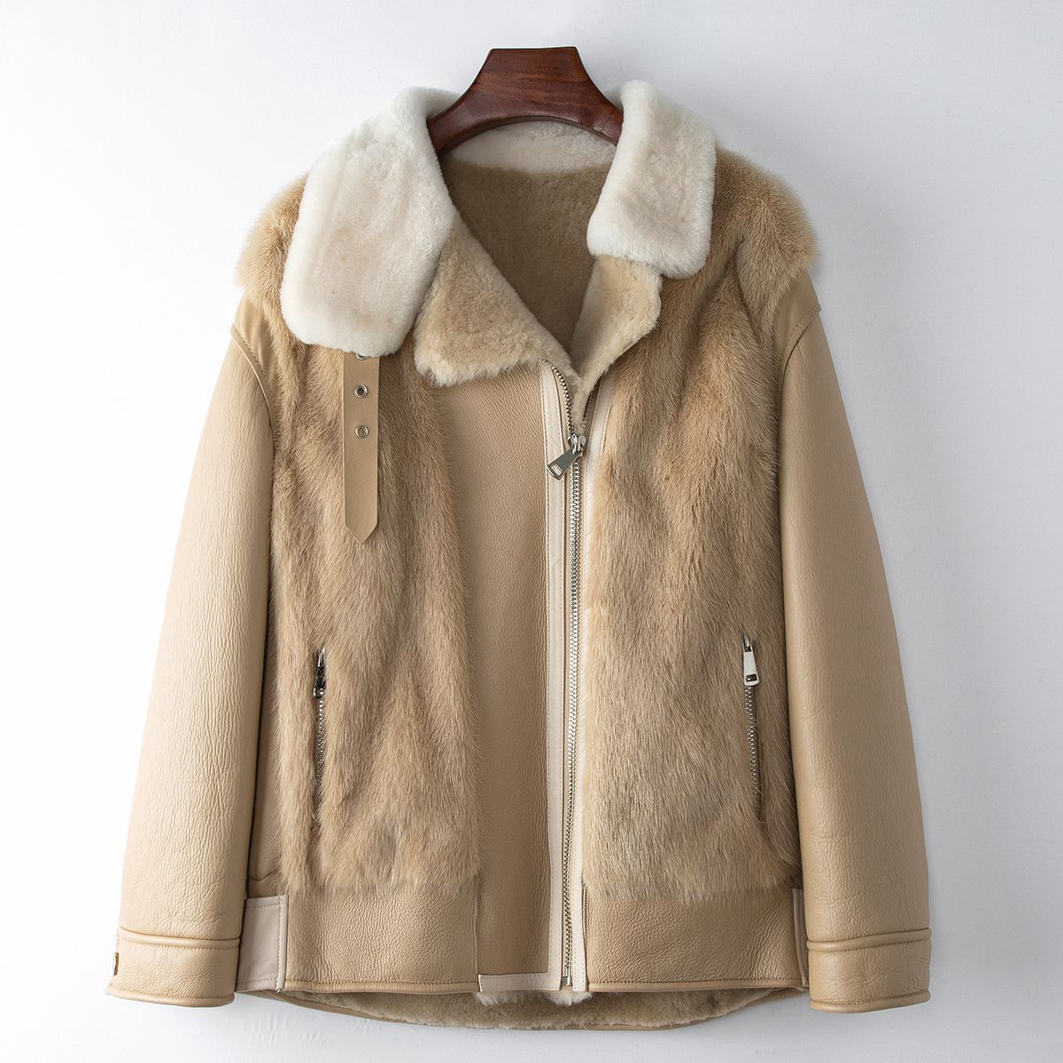 少量服饰2024年秋季新款水貂毛拼接羊皮毛一体海宁休闲皮草外套女