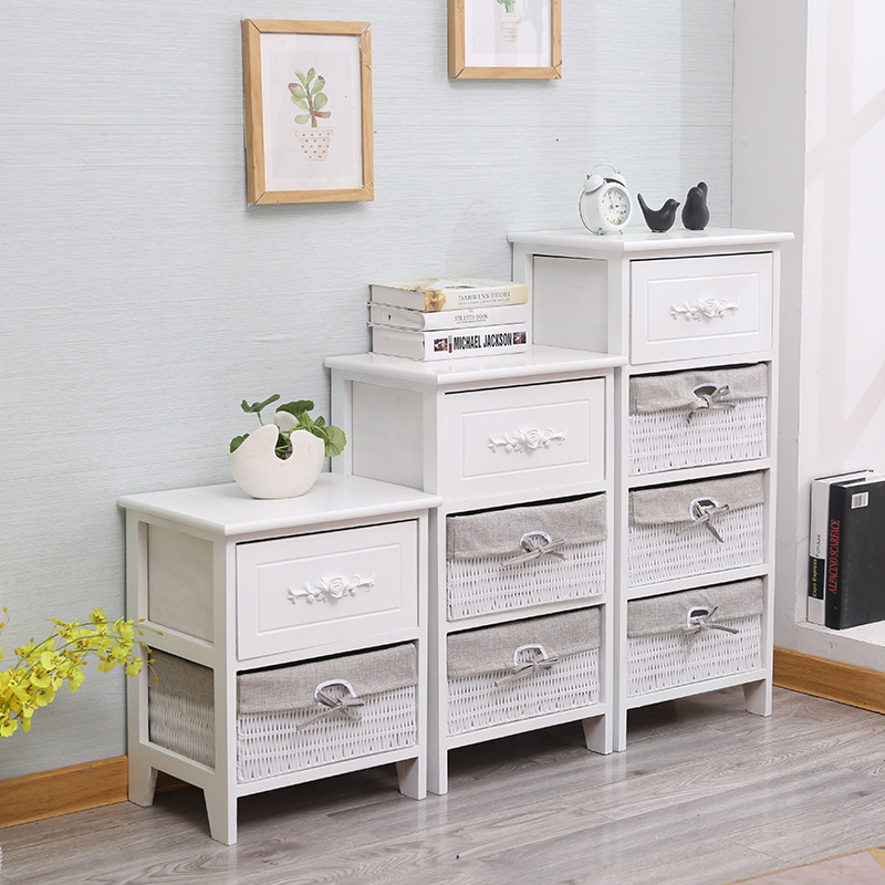 Nordic Storage Cabinet Mediterranean Creative Locker Balcony Living Room Bedroom Storage Cabinet Solid Wood Bedside Cabinet Bucket Cabinet