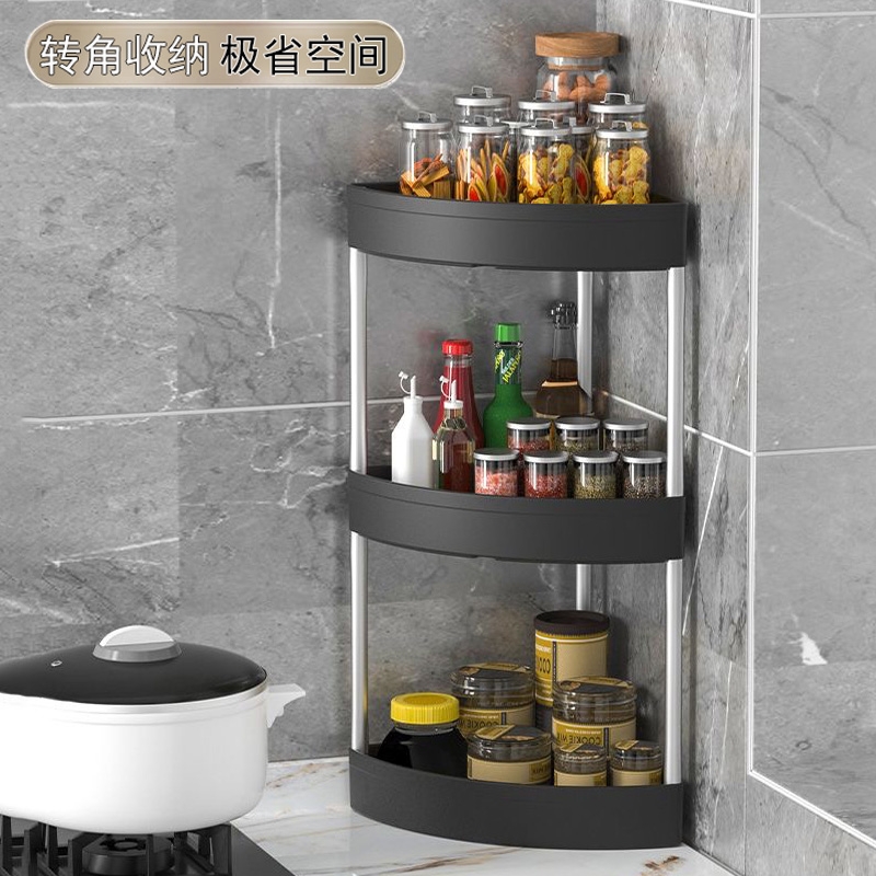 厨房多功能置物架台面墙转角调料品墙角收纳架多层三角调味罐架子