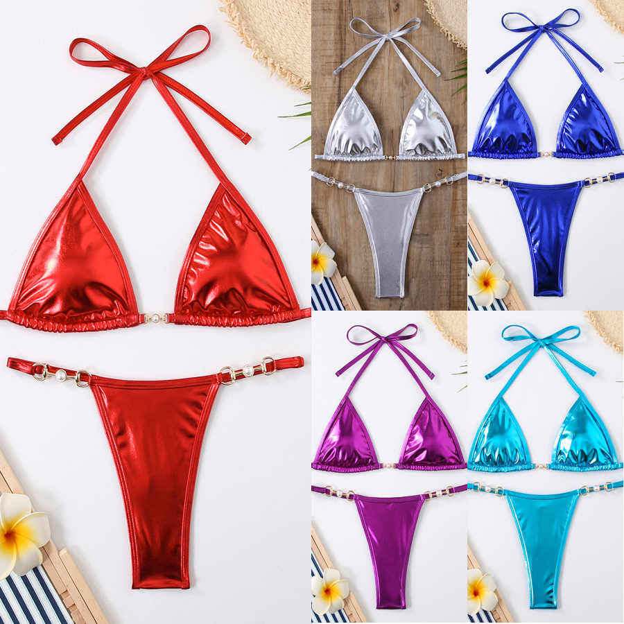 欧美亮面泳衣三角包比基尼性感分体两件外贸跨境电商出口2024新款