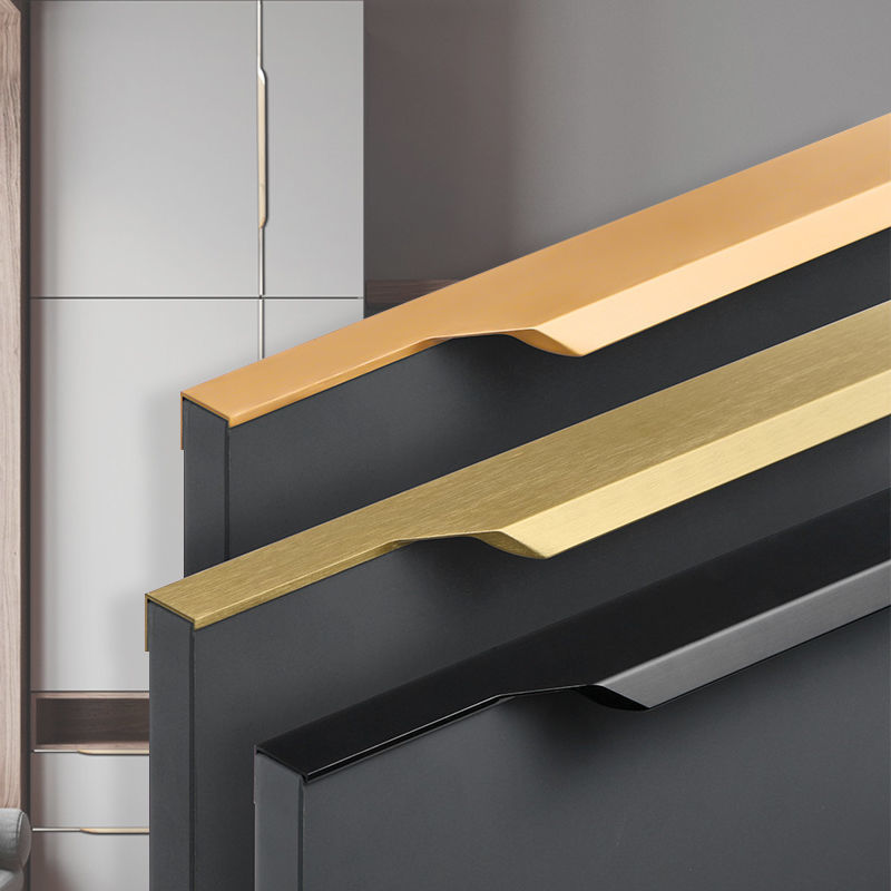 子母拉手拇指款橱柜免开隐形通体抽屉通顶封边衣柜柜門把手门窗五