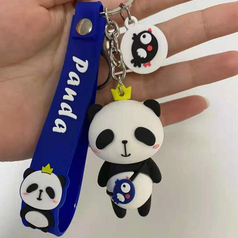 PVC Flexible Glue Keychain Small Pendant Doll Wholesale Car Key Ring Ornaments Cute Panda Cartoon Key Button