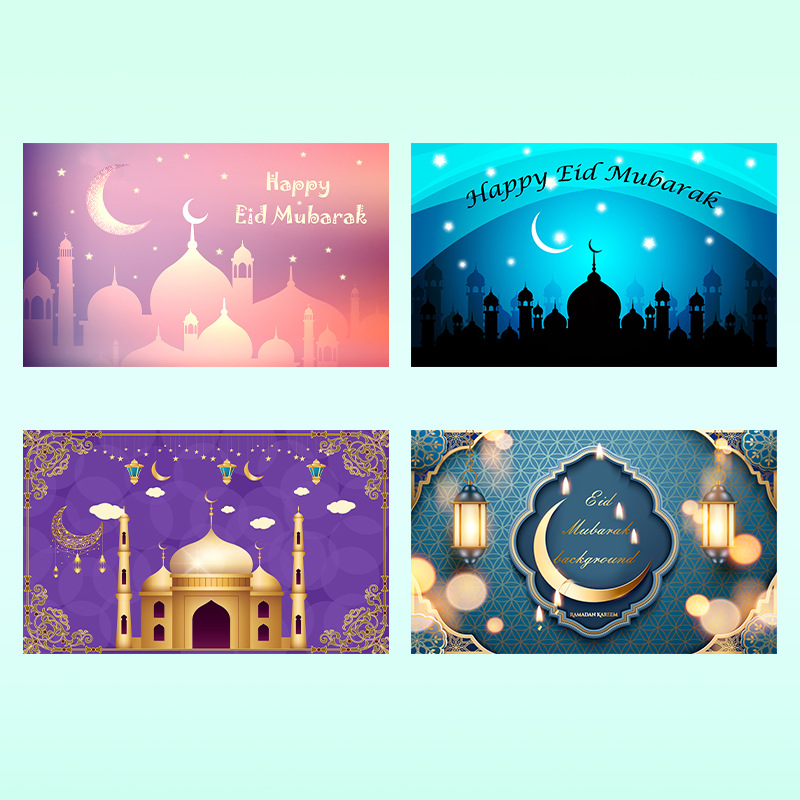 Cross-Border Mubarak Light Festival Background Fabric Eid Mubarak Background Fabric Banner Flag Decorative Flag