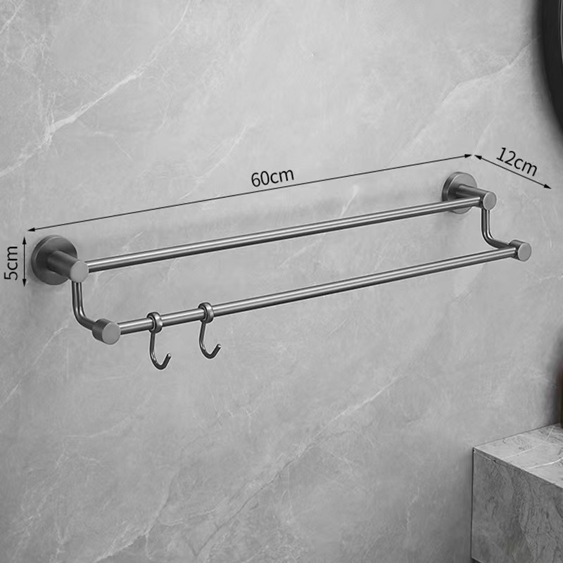 Copper Gun Gray Towel Rack with Single Rod Hook Bathroom Bathrobe Clothing Rack Bathroom 2-Tier Towel Bracket