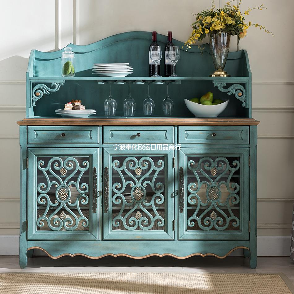 美式复古餐边柜地中海风两门三门酒柜玄关柜客厅厨房收纳柜储藏柜