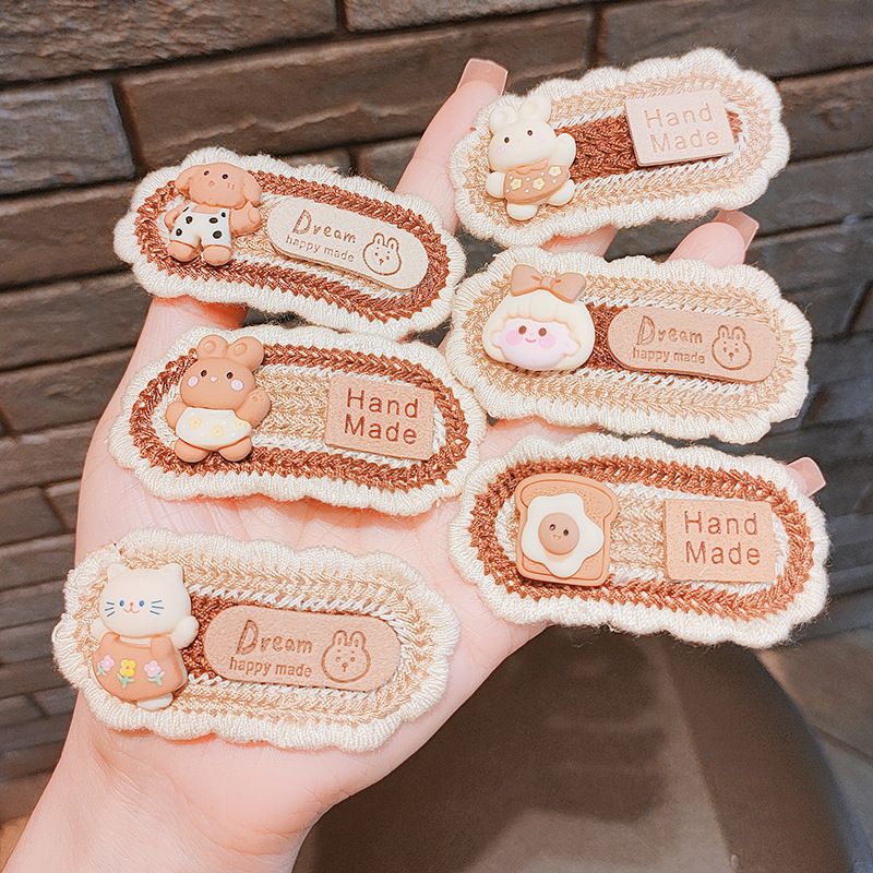 Autumn and Winter Coffee Color Cute Knitting Barrettes Bow Rabbit Bear BB Clip Student Hair Clip Side Clip Girl Heart Hair Accessories