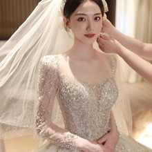 法式主婚纱2024新款新娘超级重工小个子时尚结婚法式齐地出门轻纱