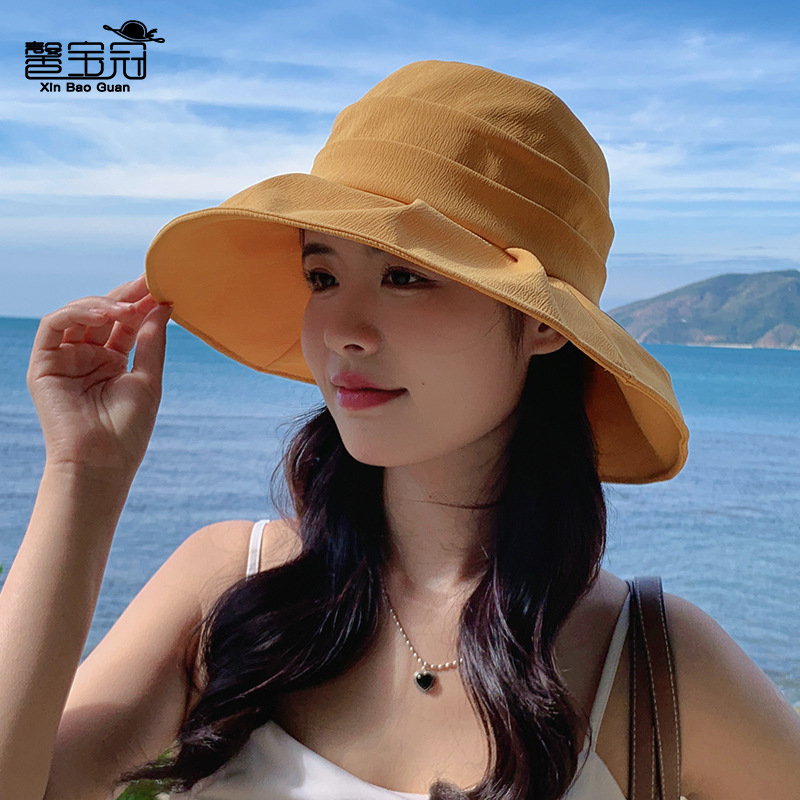 8181 Spring and Summer Korean Hat Women's Big Brim Pleated Bucket Hat Fashion All-Match Sun-Proof Sun Protection Hat Face-Showing Small Bucket Cap