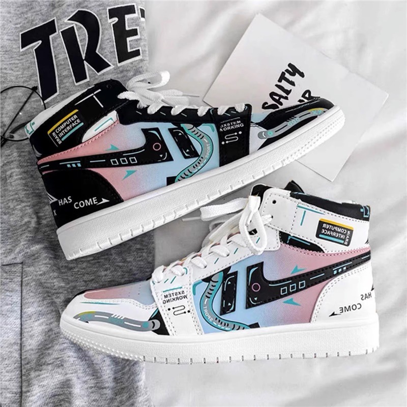 电玩像素男鞋夏季高帮空军aj一号板鞋青少年中帮休闲运动鸳鸯潮鞋