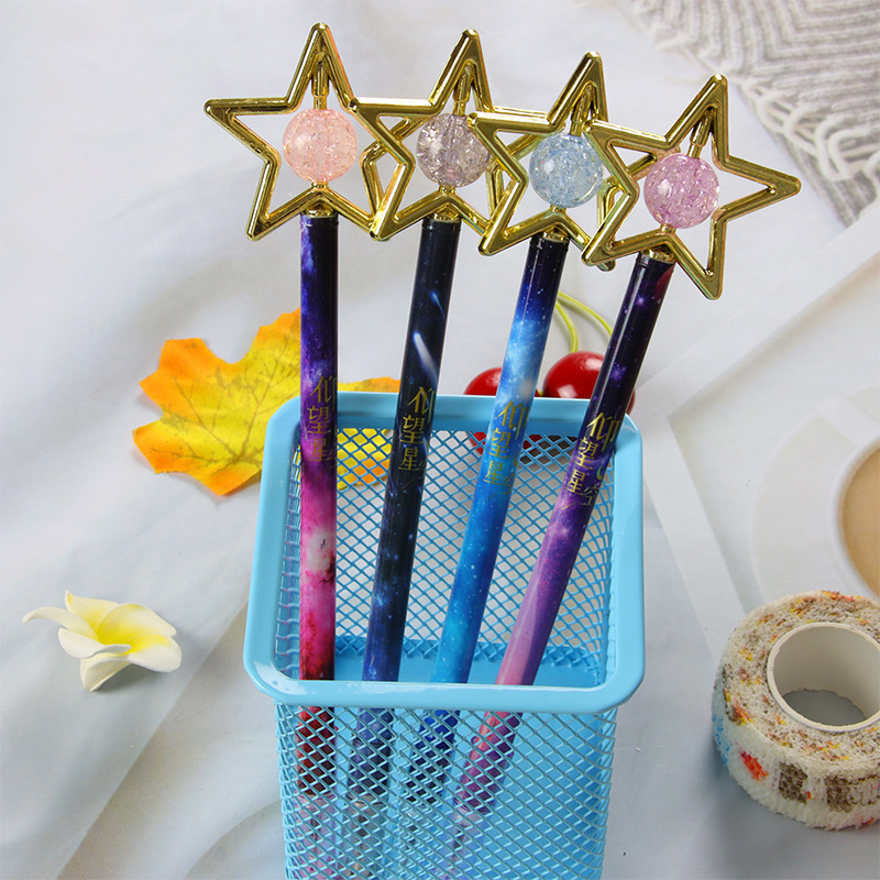 Good-looking Looking up at Starry Sky Flower Film Gel Pen Crystal Pentagram Cartoon Stylish Pen Student Stationery Ball Pen Wholesale