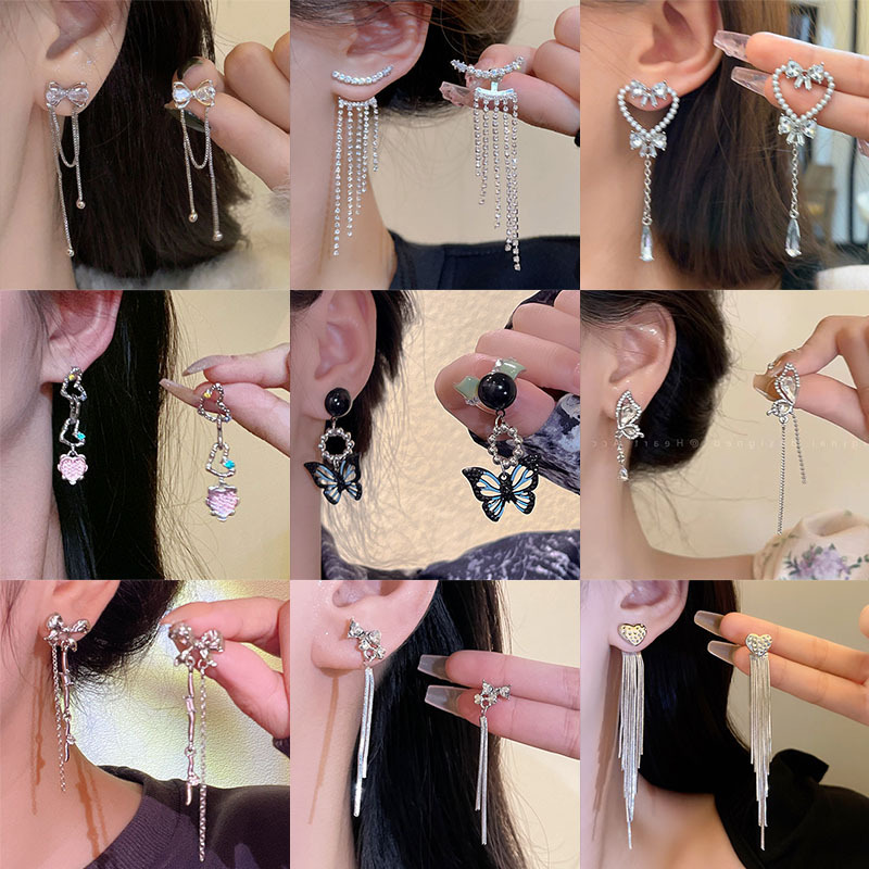 925 Silver Needle Long Fringe Earrings Women's Light Luxury Minority High-Grade Stud Earrings Retro Ins Graceful Ear Ornaments Wholesale