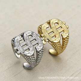 开口设计可调节朋克戒指流行夸张嘻哈美元符号戒指