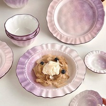 餐盘高颜值复古风渐变紫色陶瓷餐具家用盘碗组合子蛋糕盘深盘